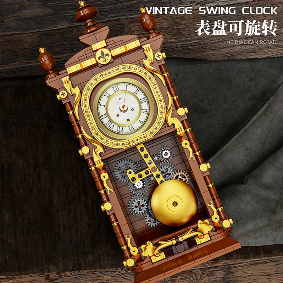Blocs de Construction d'horloge pivotante série rétro classique, 751 pièces, avec pendule, ensemble de briques de Construction, cadeaux, jouets pour garçons et filles