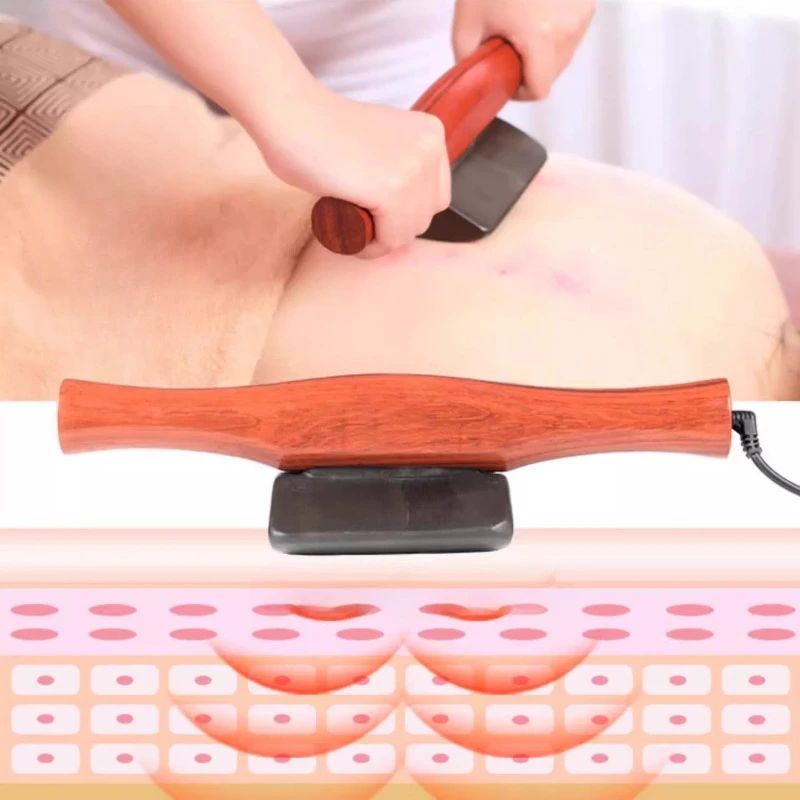 

220V Beauty Instrument Bianstone Scraping Knife Electric Heating Scraper Double Handle Warm Moxibustion Instrument Gua Sha Tools