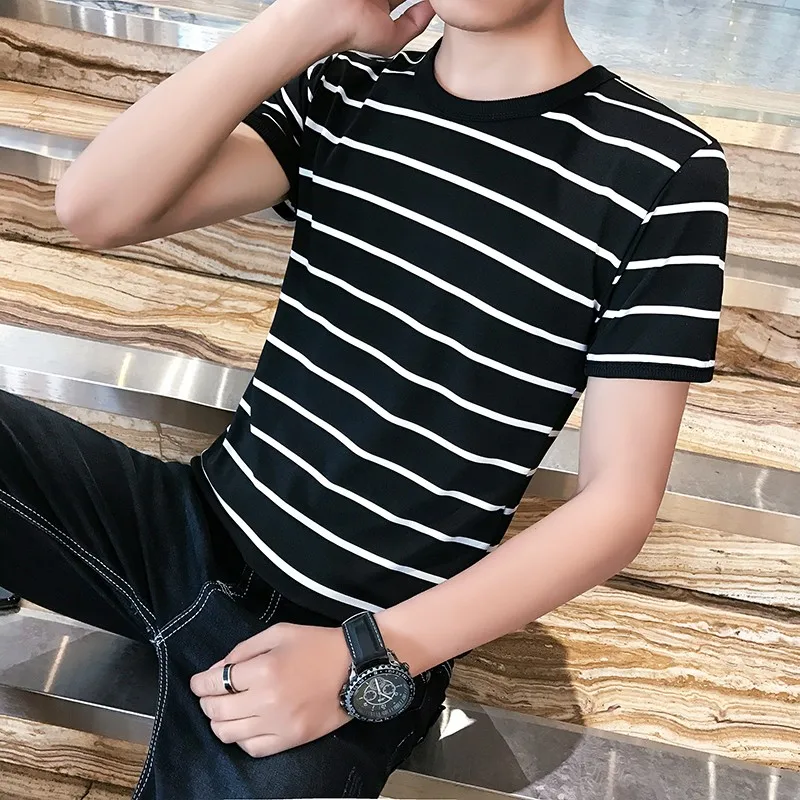 Summer New Sle Men's ort Sve T-irt Silk Cotton Ice Silk f Sve Striped Sea Soul Printed Loose Fit Casual Top