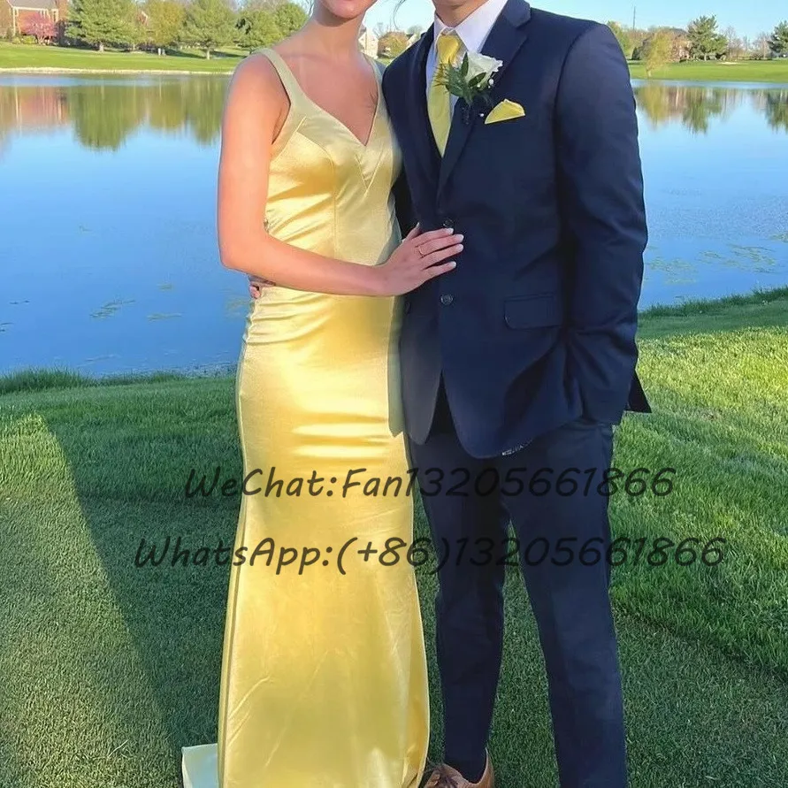 Light Yellow Long Mermaid Bridesmaid Dresses Elegant Criss-cross Backless V-neck Wedding Guest Dress Women Prom Party Gown