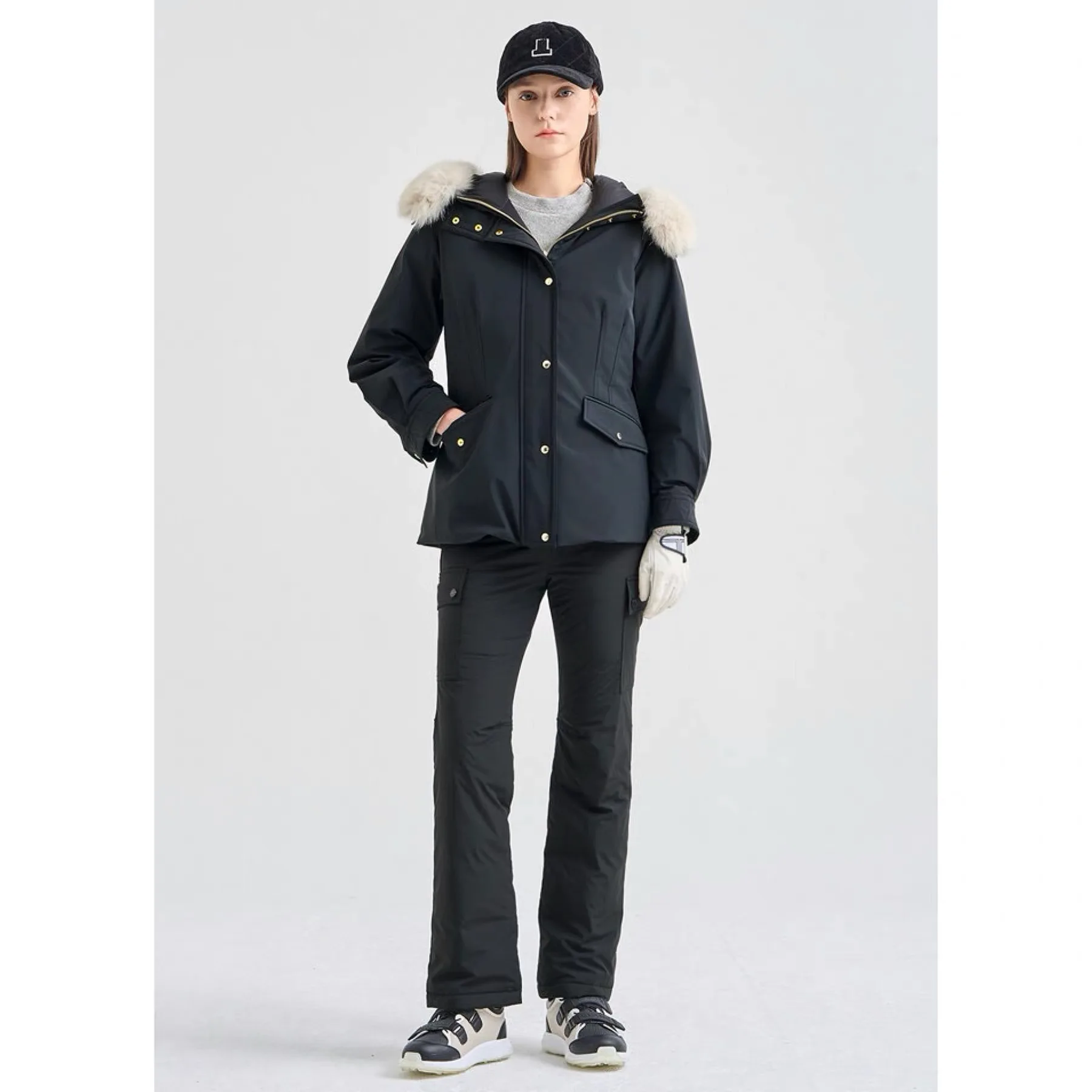 Casaco Parka de penas de ganso de inverno LAN25 com gola de pele real destacável e capuz longo Sve Commute Sle Single Bu...