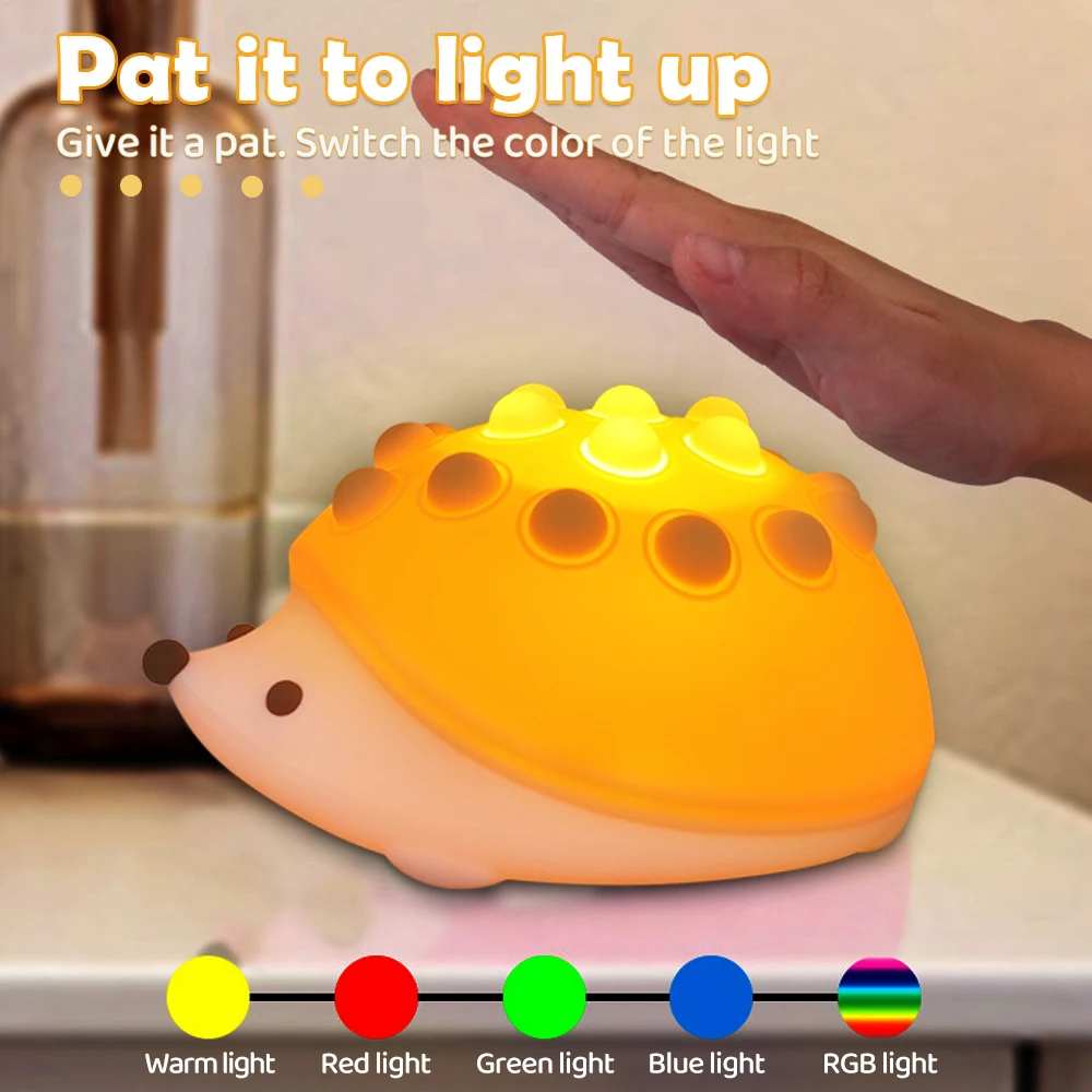 Animal Silicone Night Light Cute Soft Hedgehog USB Charging Touch Control Night Lamp Warm and RGB Light Children Sleeping Lamp