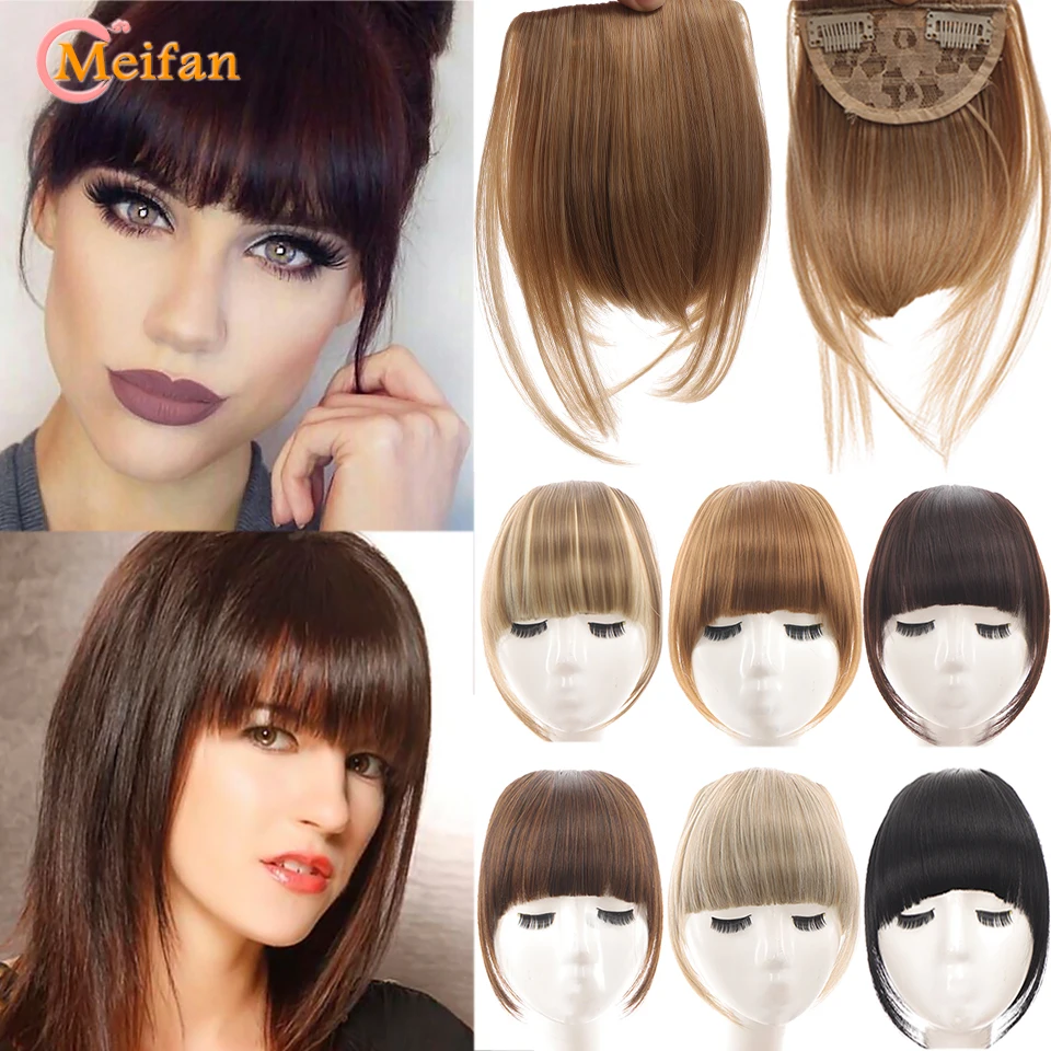 

MEIFAN Synthetic Short Bangs Hairpieces Black Red Cosplay Hair Women Natural Fake Hair Bangs Clip In Hair Bangs Extensions