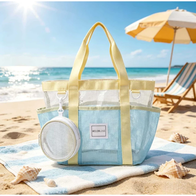 Strand-Schwimmtasche, Trocken-Nass-Trennung, wasserdichte transparente Sporttasche aus Netzstoff für Damen, leichte Handtasche mit großem Fassungsvermögen für Herren – Detail 9
