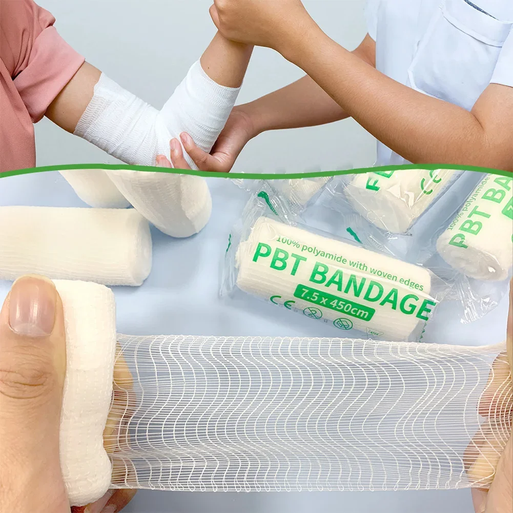 Cotton PBT Elastic Bandage, Gaze de Primeiros Socorros, Molho, Cuidados de Emergência, Suprimento Médico, 7,5 cm x 4,5 m, 10Rolls