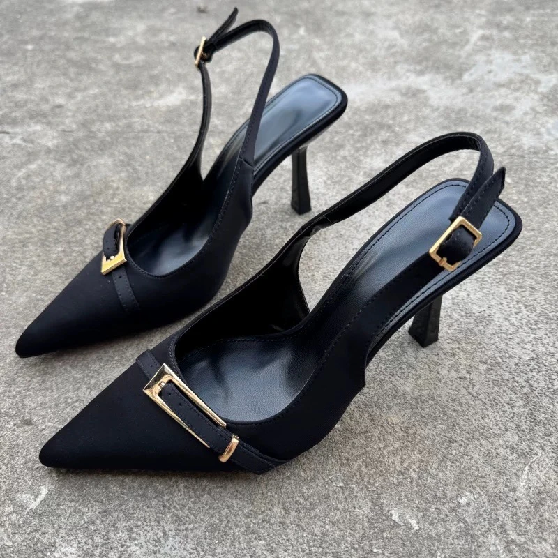 

Роскошные металлические дизайнерские женские туфли: удобные слипоны-босоножки на шпильке для весны, улицы и повседневного использования, женские туфли на высоком каблуке