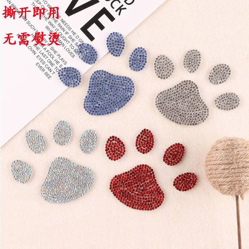 New Cartoon Cat Dog Paw Puppy Black Paw Iron On Crystal Rhinestone Patches Appliques Footprints Back Glue Stickers