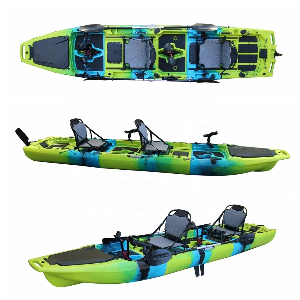 Wholesale New Fashion Trend 2-Person Fishing Kayak Durable Hard Plastic Three Section Detachable Pedal Drive HDPE Lakes Touring