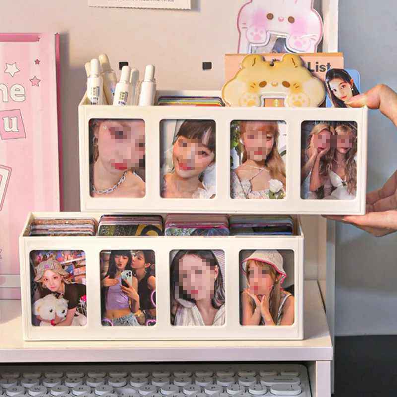 INS 4-Grid Storage Box Idol Kpop Albumes Photo Storage Box Photo Small Card Collection Organizer Stationery Storage Container