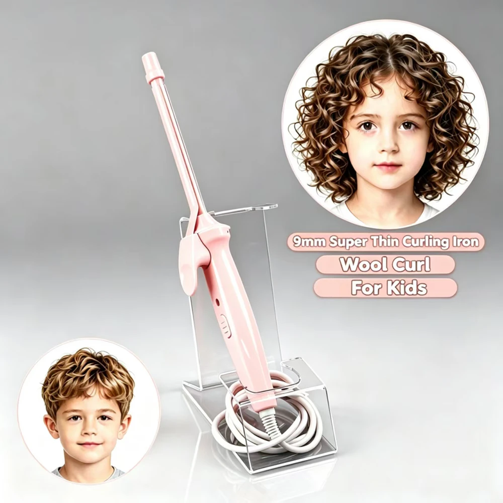 Plug‑in 9mm Curling Iron With Ceramic Heating Creates Woolly Curls Styling Short Hair Bangs Compact Home Hair Perfect For Kids