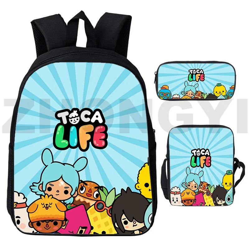 Ransel Boca cetak 3D 12/16 inci tas punggung kanvas imut kapasitas besar remaja kampus Anime Toca Life World Mochila Pria Wanita