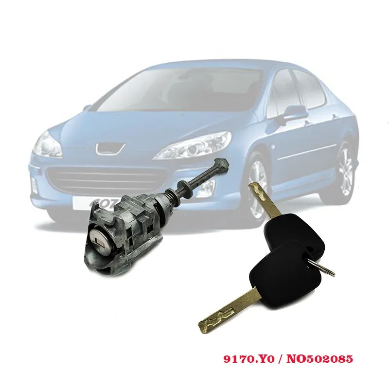 Left Front Door Lock Cylinder with 2 Keys for Citroen C4 2004-2011 Picasso 2006-2008