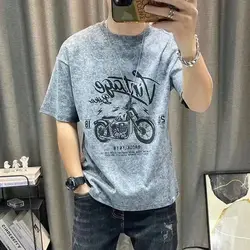 Vintage Men Cartoon Print Casual T-Shirts Summer Clothing Thin Streetwear Fashion Short Sleeve Loose Round Neck Versatile Tops