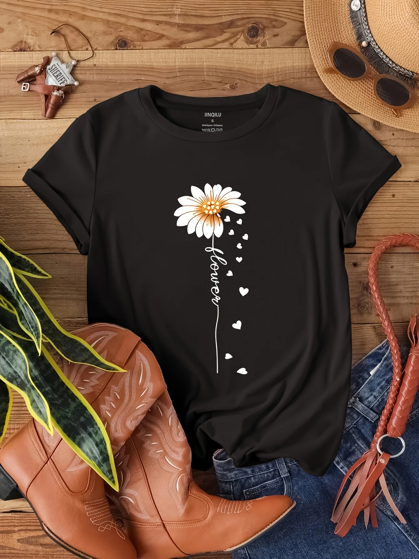 

Faith Letter & Flower Print T-shirt, Causal Short Sleeve Crew Neck Top, Women's Clothing, Valentine's Day