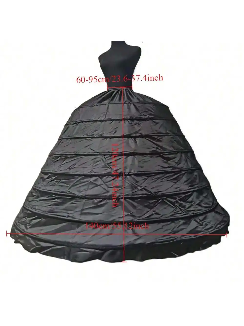 Schwarzer Hoop Langer Petticoat Krinoline Ballkleid Rock Unterrock Hochzeitsaccessoires – Detail 2