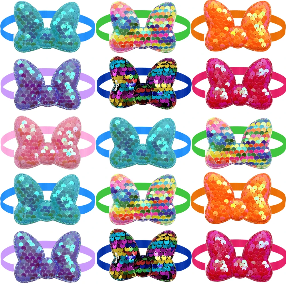 50/100PCS Sequin Style Dog Bow Ties Bowknot for Dogs Cat Grooming Accessories Pet Dog Adjustable Bowtie Pet Product Wholesale