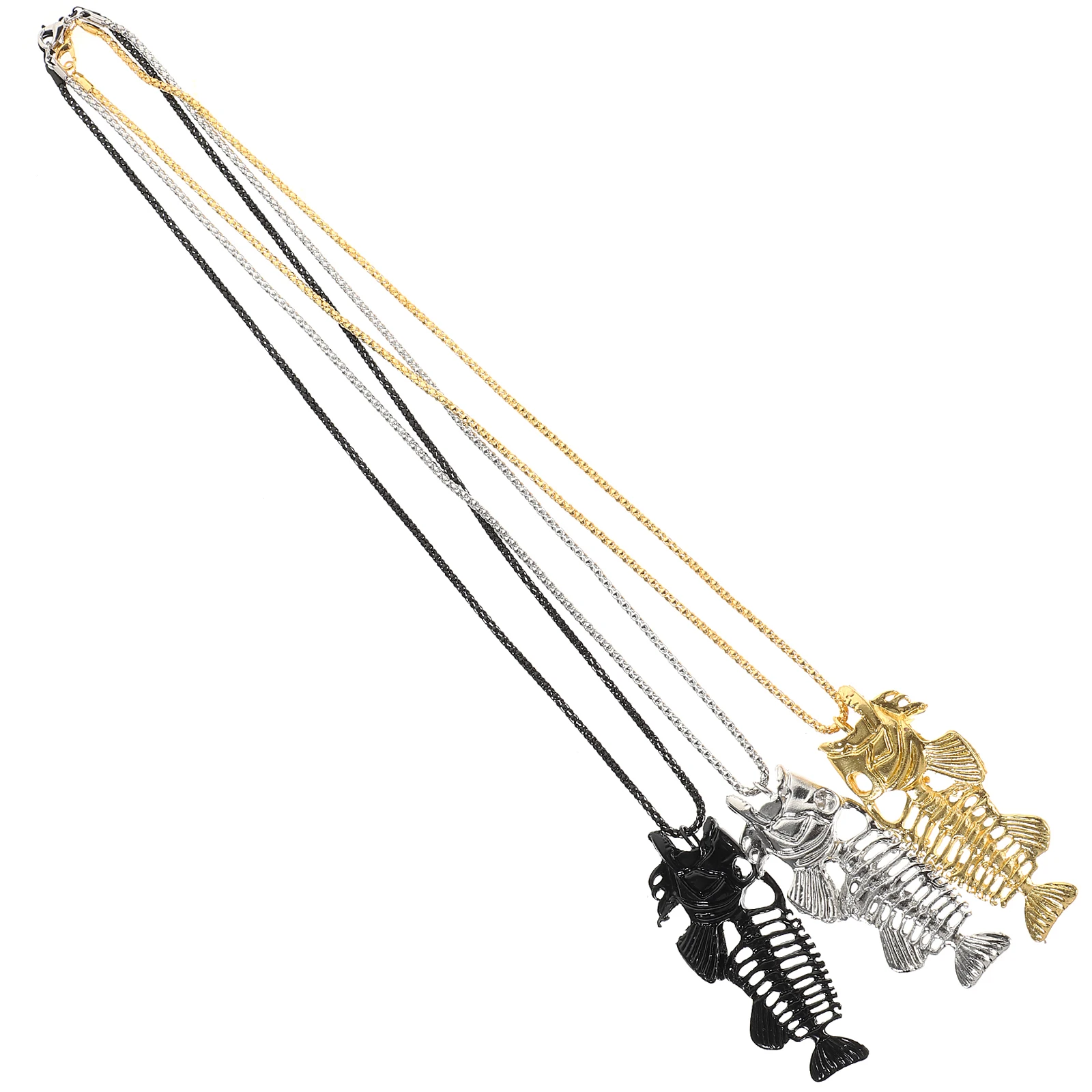 

3 Pcs Fish Bone Necklace Alloy Stainless Steel Surfer Chain Men Women Christmas Gift Valentine Popular Jewelry Trendy