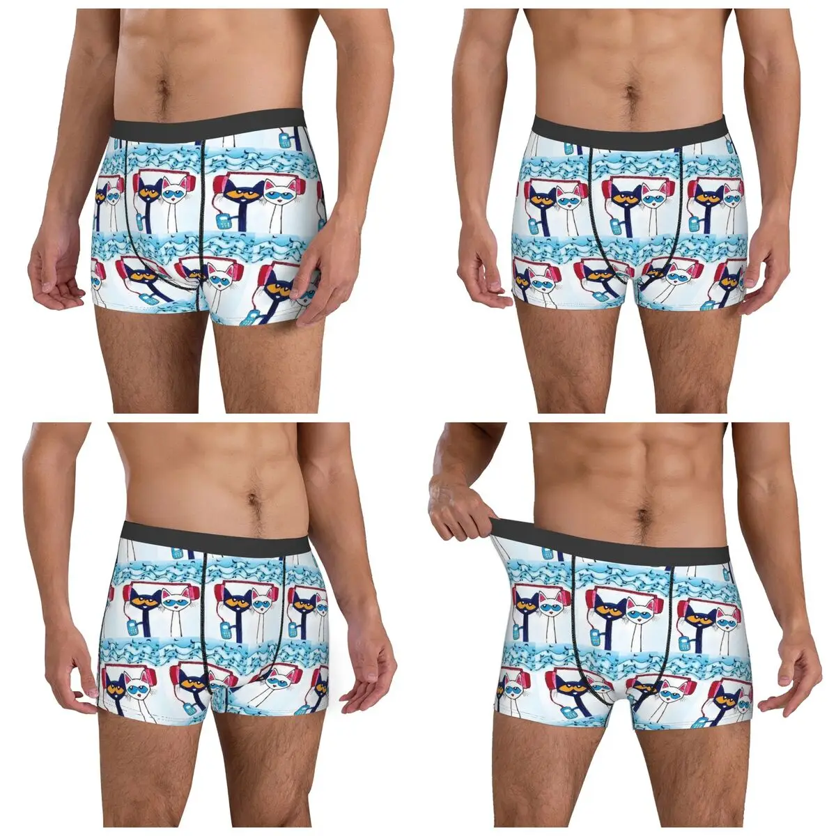 Boxer Underpants Shorts Pete The Cat Playing Guitar Panties Men Soft Underwear for Homme Man Boyfriend Gifts