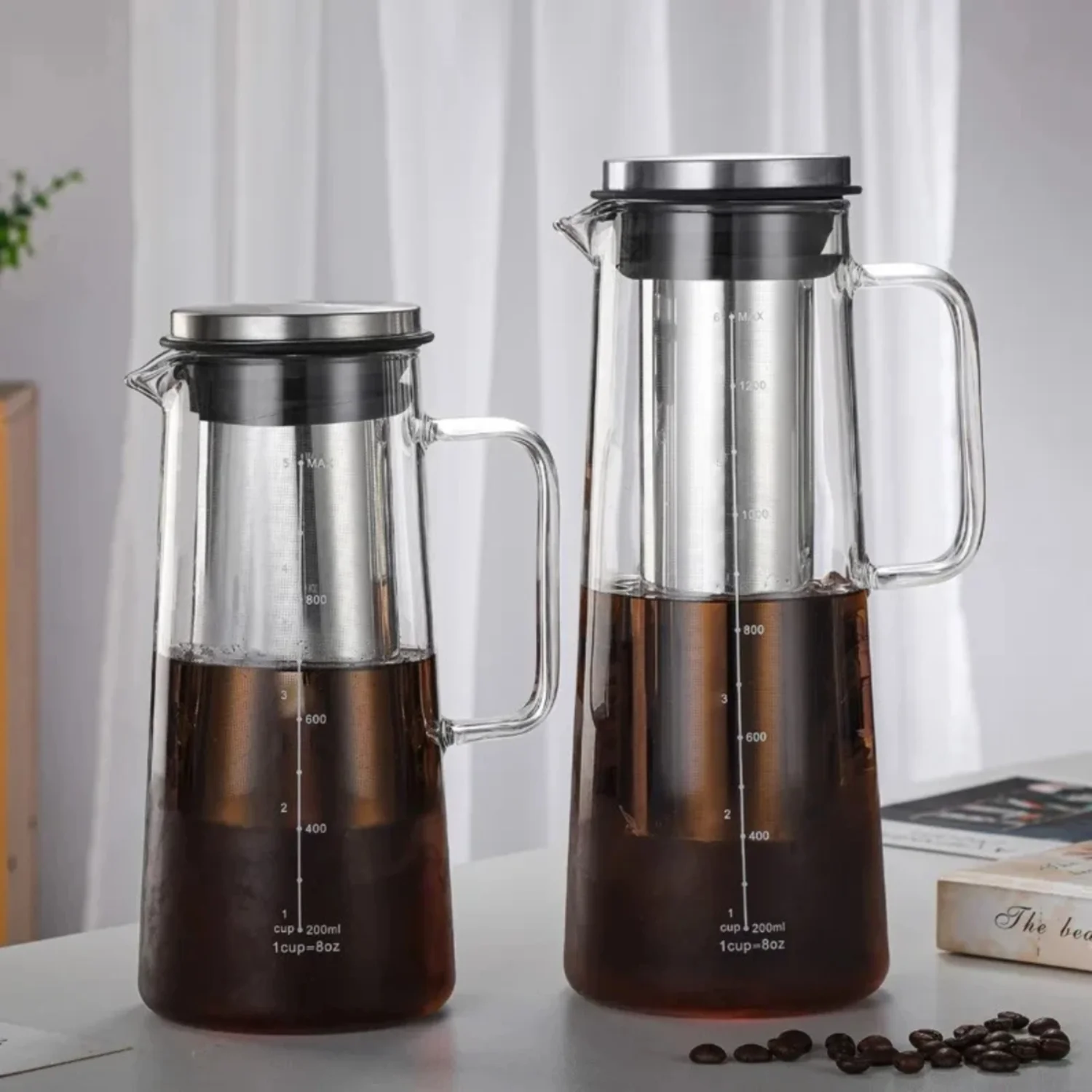 1000/1400ML Glass Cold Brew Coffee Pot with Filter 4-8 Cups Water Bottle Extracted Espresso Coffee Maker Juice Kettle