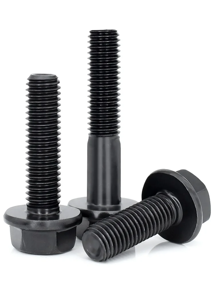 1~5pcs M6 M8 M10 M12 M14 M16 Hexagon Flange Screws Bolt Hex Flange Cap Screws Fastener Grade 10.9 Black Carbon Steel