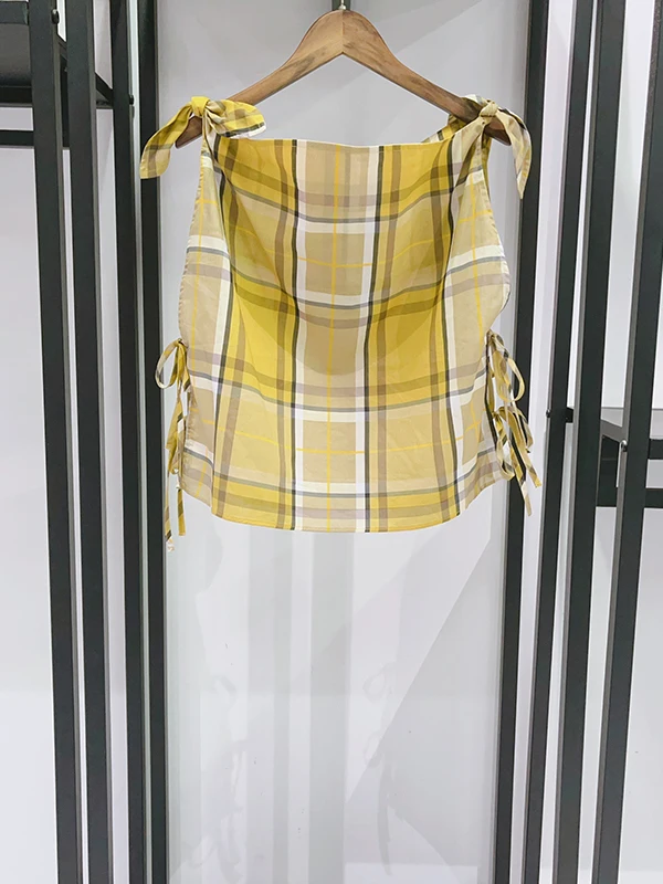 

Summer 2026 Women's Floral Pleated One-Shoulder Sleeveless Top And Shorts Set Plaid Splice Fashionable Two-Piece Ensemble