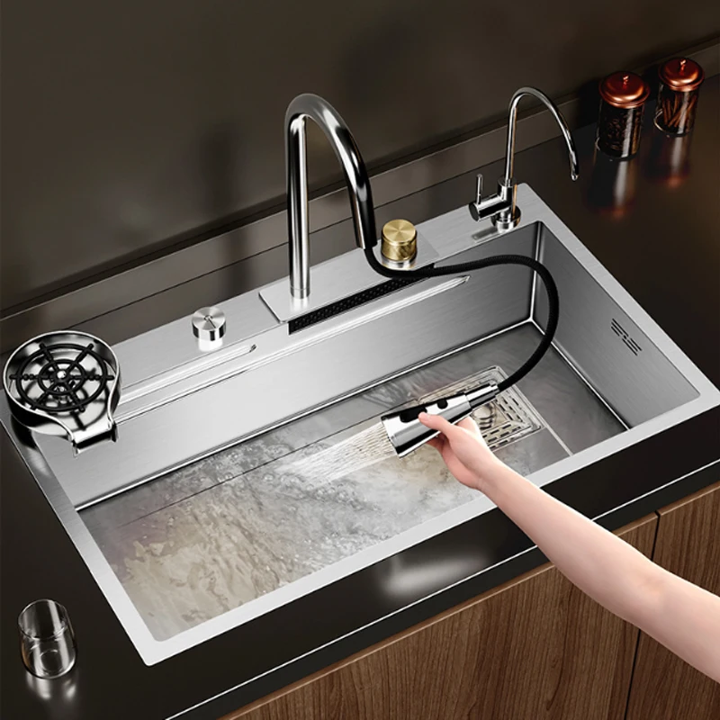 Imagem -03 - Cachoeira Torneira Nanômetro Prateado Moderno Grande Slot Único Acima Mount Faucet Espessura de mm Aço Inoxidável 304