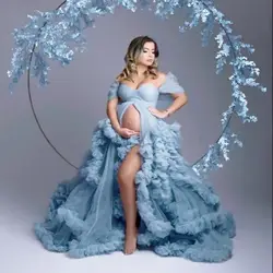 Sky Blue Maternity Dresses for Photo Shoot Women Plus Size Prom Dress Tulle Ruffles Sweetheart Pregnancy Gowns vestido de novia