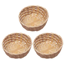 3pcs Basket Storage Fruit Woven Serving Baskets Wicker Container Rattan Bread Tray Snack Bowl Round Bamboo Decorative Rustic