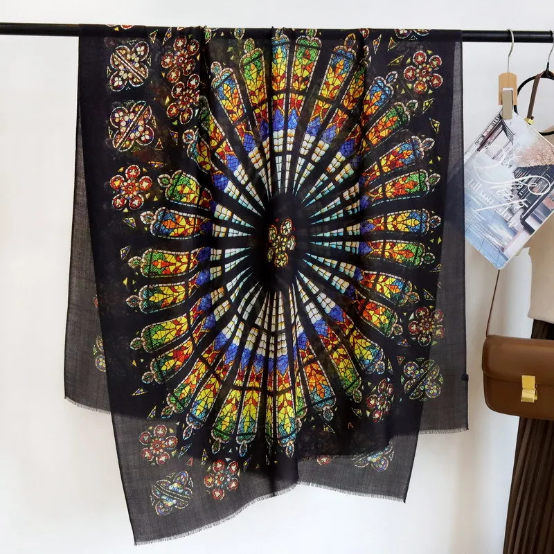 Echarpe-longue-en-laine-douce-et-soluble-dans-l'eau-motif-peinture-de-vitrail-velours-leger-et-chaud-polyvalente-grande-taille-pamina