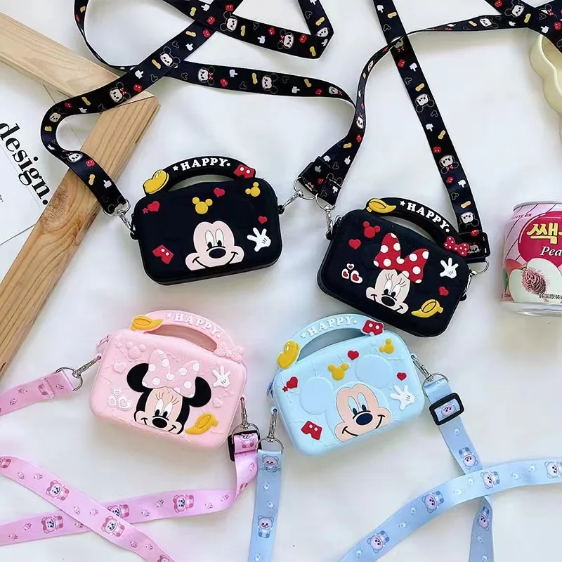 Dompet Koin Silikon Anak-anak Kartun Lucu Tas Selempang Bahu Mickey Minnie Cetak Anak-anak Kasual Tas Persegi Kecil