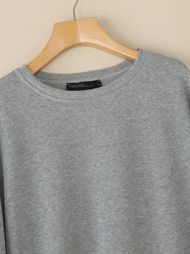 ZANZEA 2025 Frauen Langarm Pullover Sweatshirts Herbst Casual Oansatz Drop-Schulter Bogen Detail Einfarbig Hoodies 3 Farben