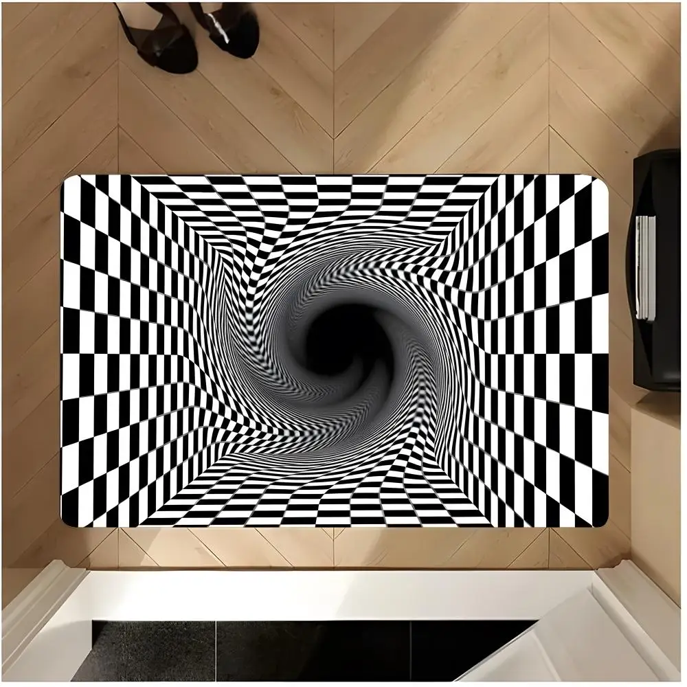 Art Trippy O-Optical Illusion Floor Mat Non Slip Washable Flannel Doormat Water Absorbent Indoor Floor Carpet Rug