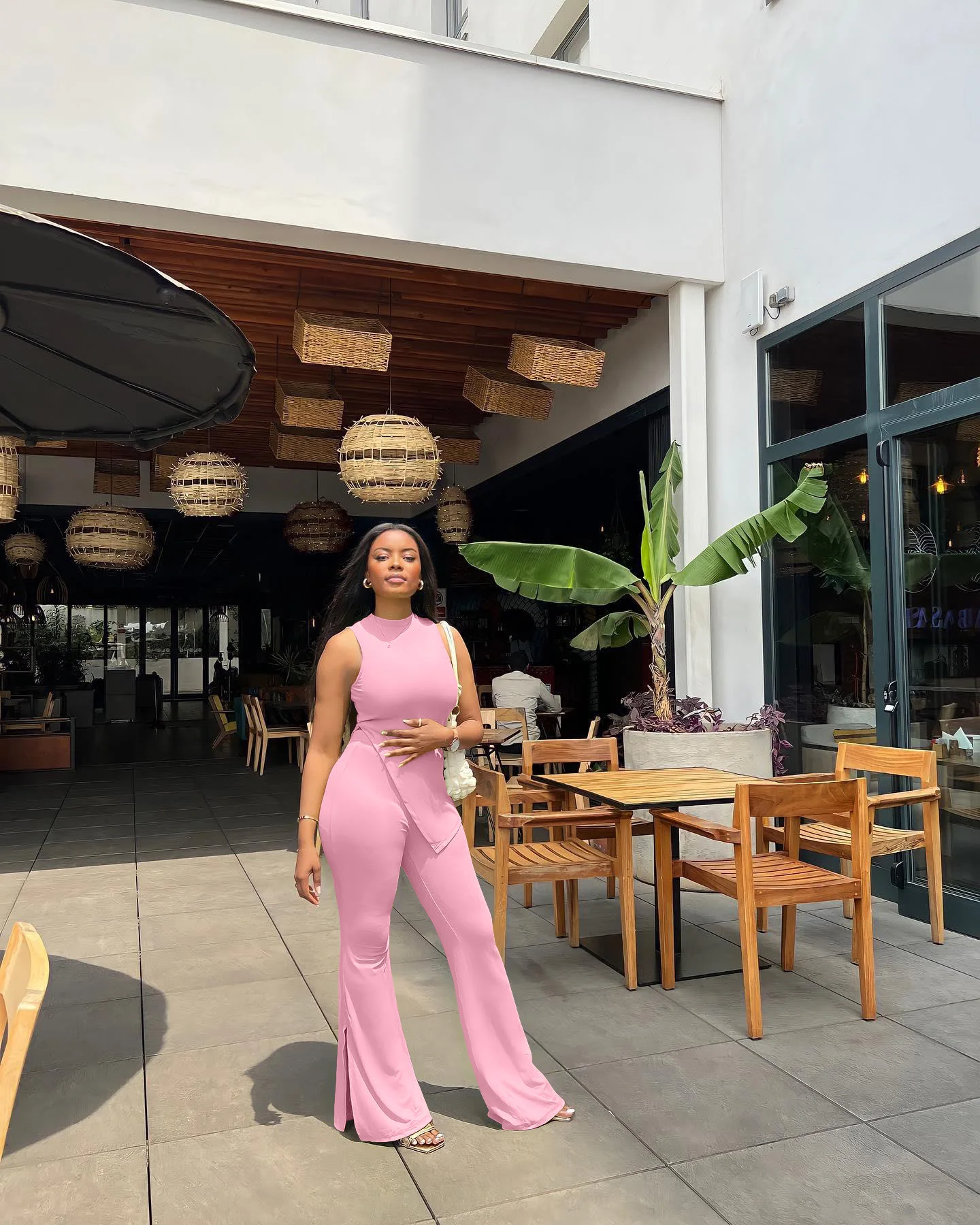 SKMY Y2k ropa mujer 2025 novedad de verano moda Color sólido Irregular sin mangas Tops y pantalones Casual 2 piezas conjuntos