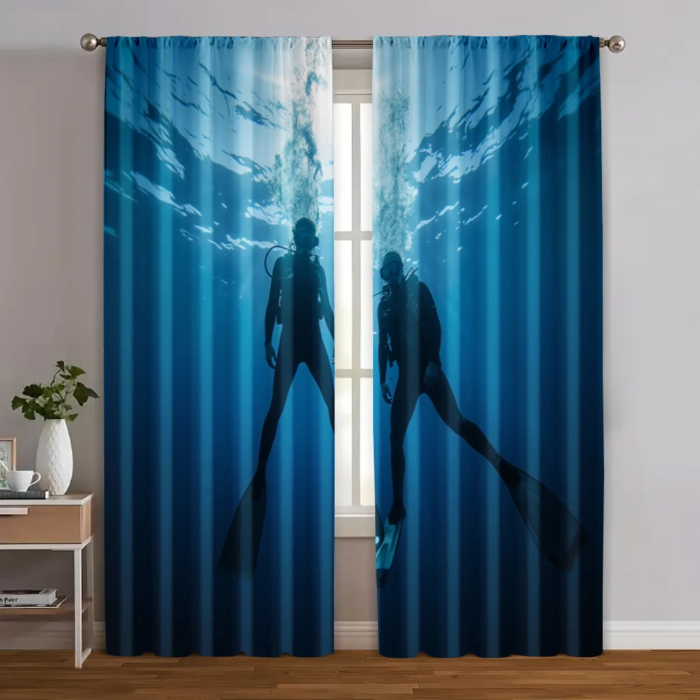 

2pcs, Creative Curtains Deep Sea Rescue Versatile Polyester Fabric (without rod) Holiday Perfect for Living Room and Bedroom