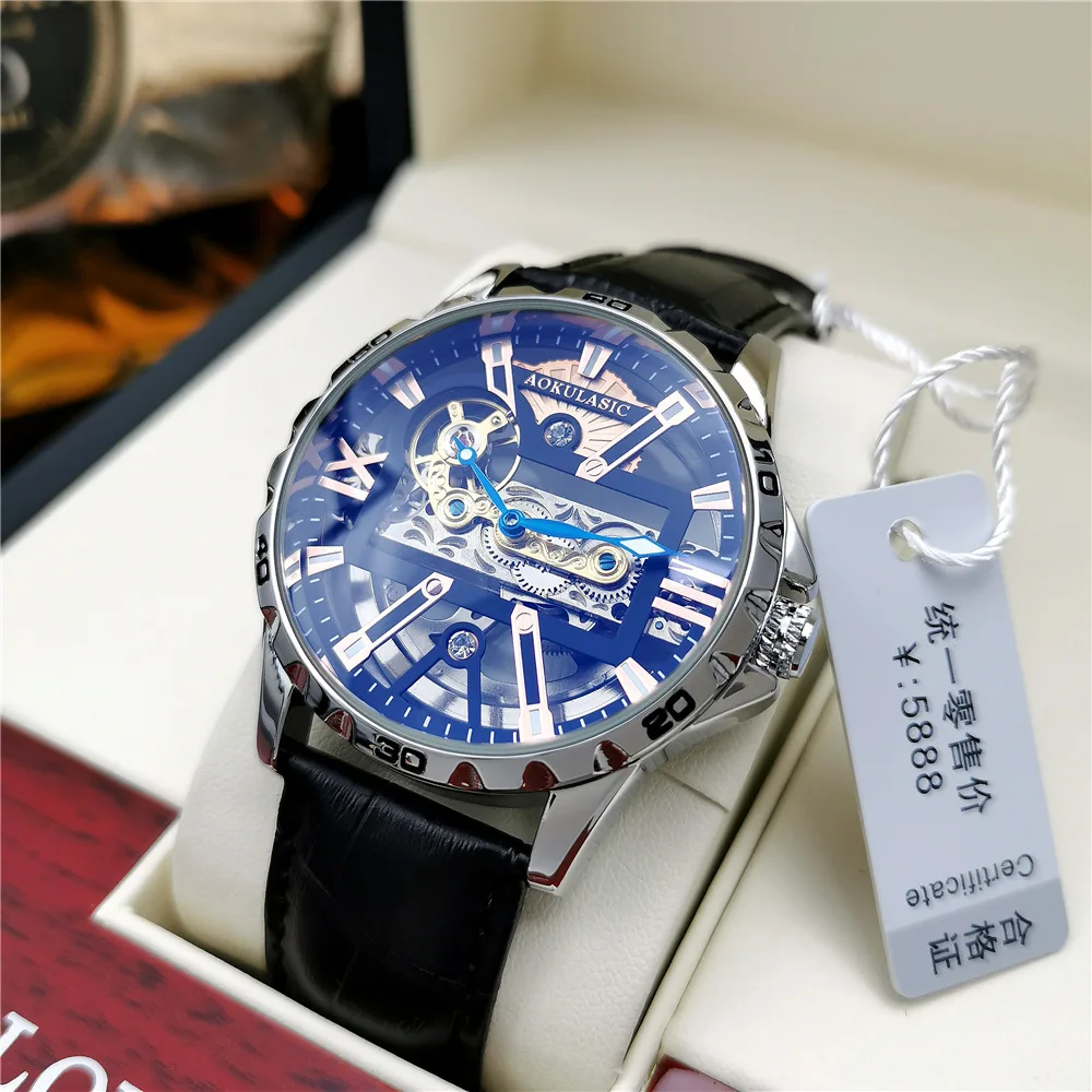 Stainless Steel New Skeleton Onion Crown Luminous Waterproof Self-Wind Automatic Mechanical Watch for Men