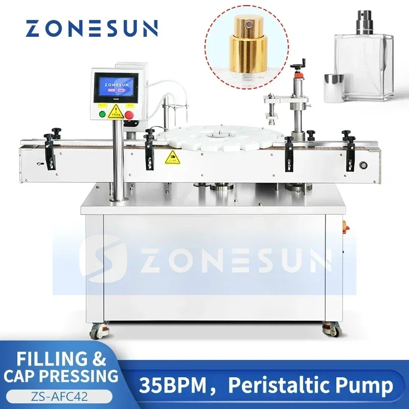 ZONESUN ZS-AFC42 Peristaltic Pump Automatic Perfume Bottle Filling And Capping Machine Monoblock Pressing Crimping Machine