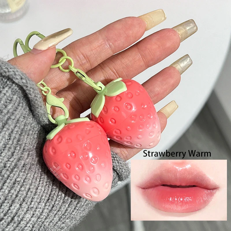 Mini Strawberry Warm Change Lip Balm Moisturizing Anti-dry Easy To Carry  Lipstick Colored Lip Tint for Makeup Gloss