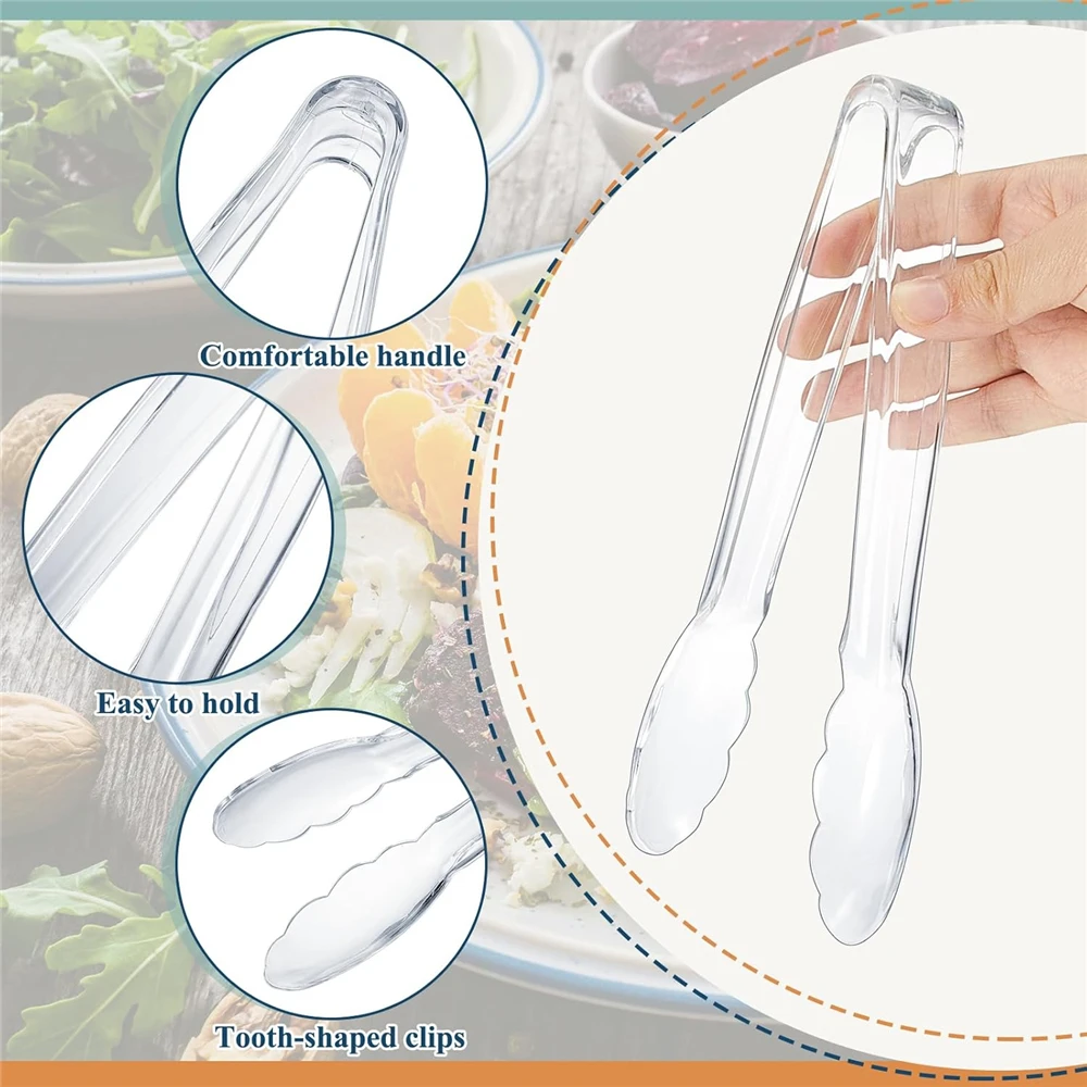 5 Pcs Plastic Tongs for Serving Bulk 9 Inch Plastic Serving Tongs, Disposable Serving Utensils Tongs, Heavy Duty Plastic Salad