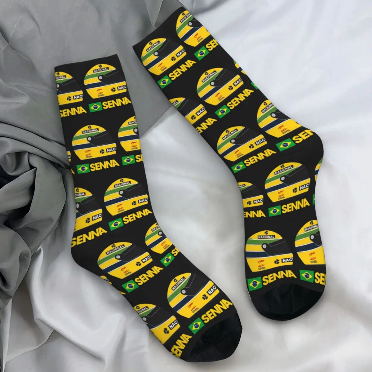 Senna Helmet Ayrton Senna Stockings Graphic Novelty Socks Autumn Anti Bacterial Socks Couple Outdoor Medium Soft Socks