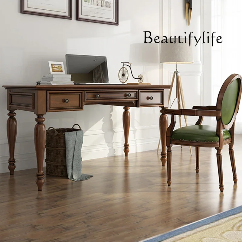 X40 Rural Retro All-solid Wood Desk Study 1.4m Writing Desk Household Floor-to-ceiling Computer Desk Furniture