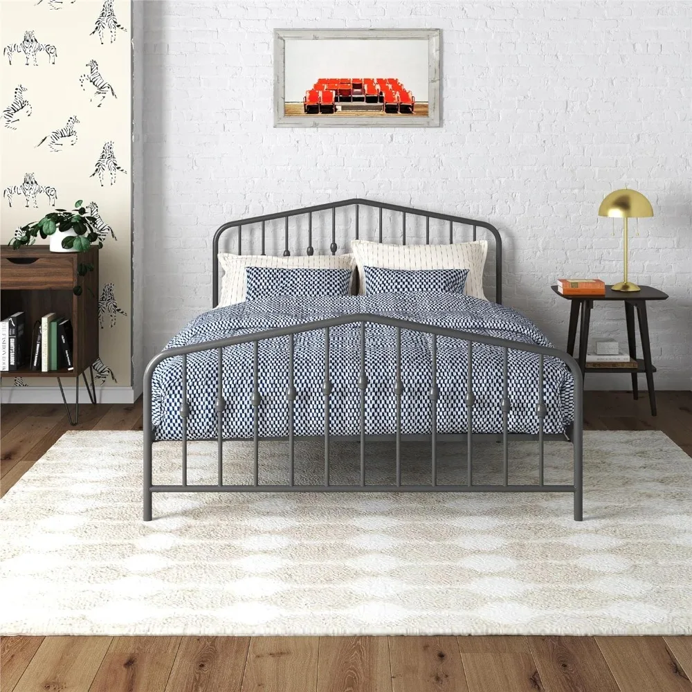 Novogratz Bushwick Metal Bed with Headboard and Footboard | Modern Design | Queen Size - Grey