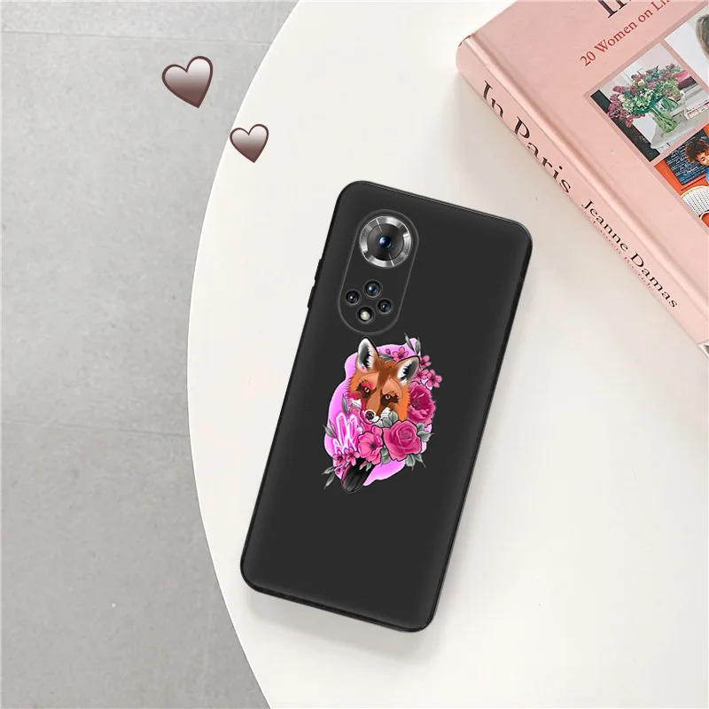 Silicone Black Phone Case for Honor x8b Magic5 x9 x7 b x6 x8 a 90 70 8x Winter Cute Fox Cartoon Pixel 6a 7a 8a 7 6 8 Pro Cover