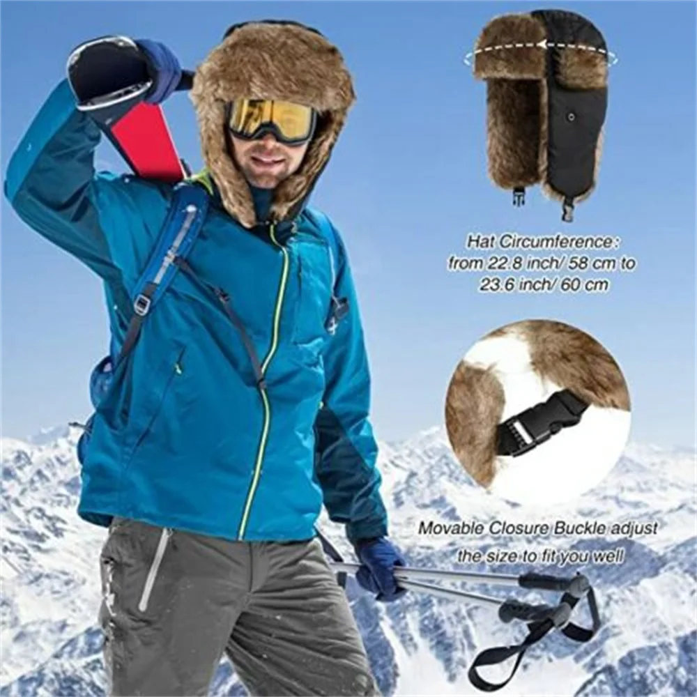 Năm 2022 Nam Nữ Unisex Ấm Bẫy Bắt Aviator Trooper Earflap Mùa Đông Vạt Trượt Tuyết Nón Máy Bay Ném Bom Mới Nón Nga Trượt Tuyết Nón Giả bộ Lông Nón