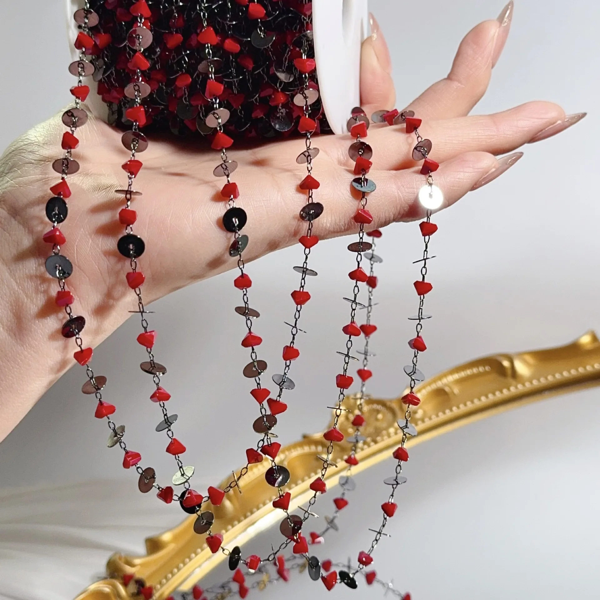 Wholesale 10 Meter Red Glass Crystal Beads Copper Chains For Necklace Bracelet Jewelry Making DIY Components Accessories Wedding