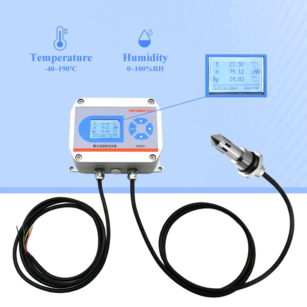 

HG808H SS Probe -40 to 374 Fahrenheit RS485 High Temperature Humidity Transmitter with 4-20ma 0-5V 0-10V Option