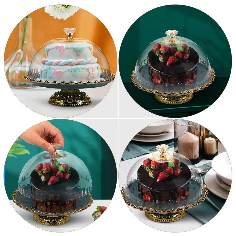 1Set Ceramic Cake Stand Dessert Storage Plate with Cover High Base Cake Holder for Party Banquet Dessert Storage Plate