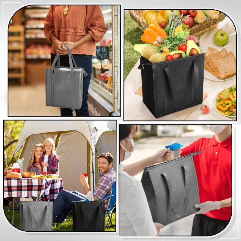 

NEW-Thermal Tote-Insulated Non-Woven Picnic Bag(10 Pcs), Portable, Foldable For Hot/Cold Food Storage& Delivery-Refrigerator, Pi