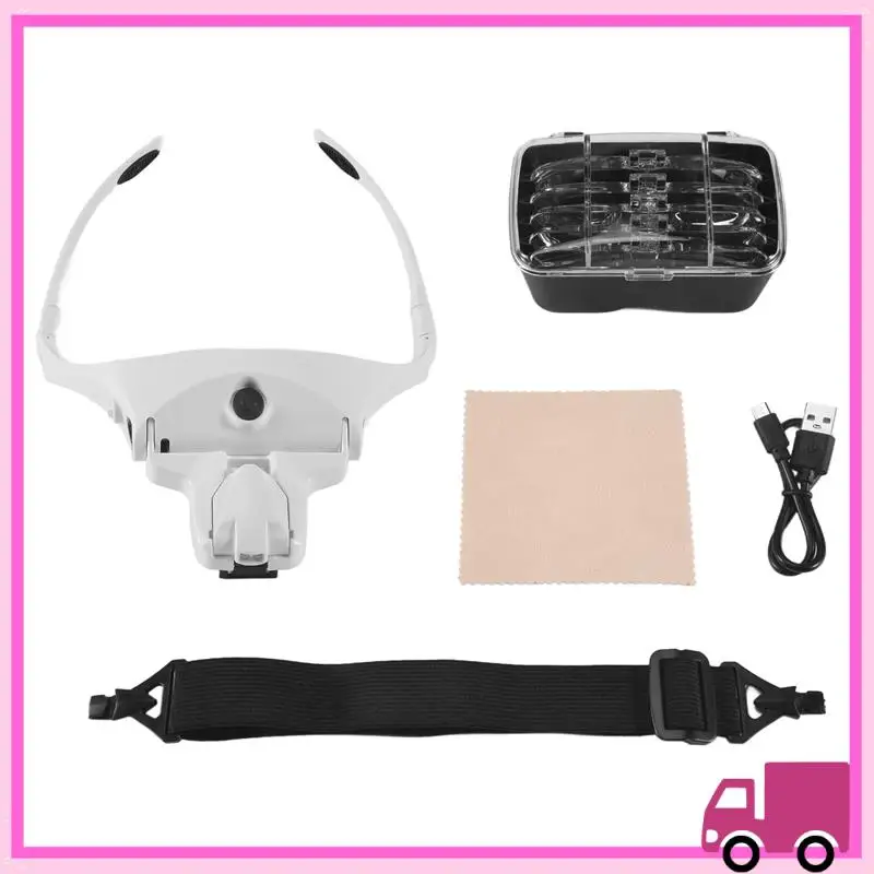 

Compact Hands Free Headband Magnifying Glass, Usb Charging Head Magnifier With Led Light Jewelry Craft Watch Hobby 5 Lenses 1.0X