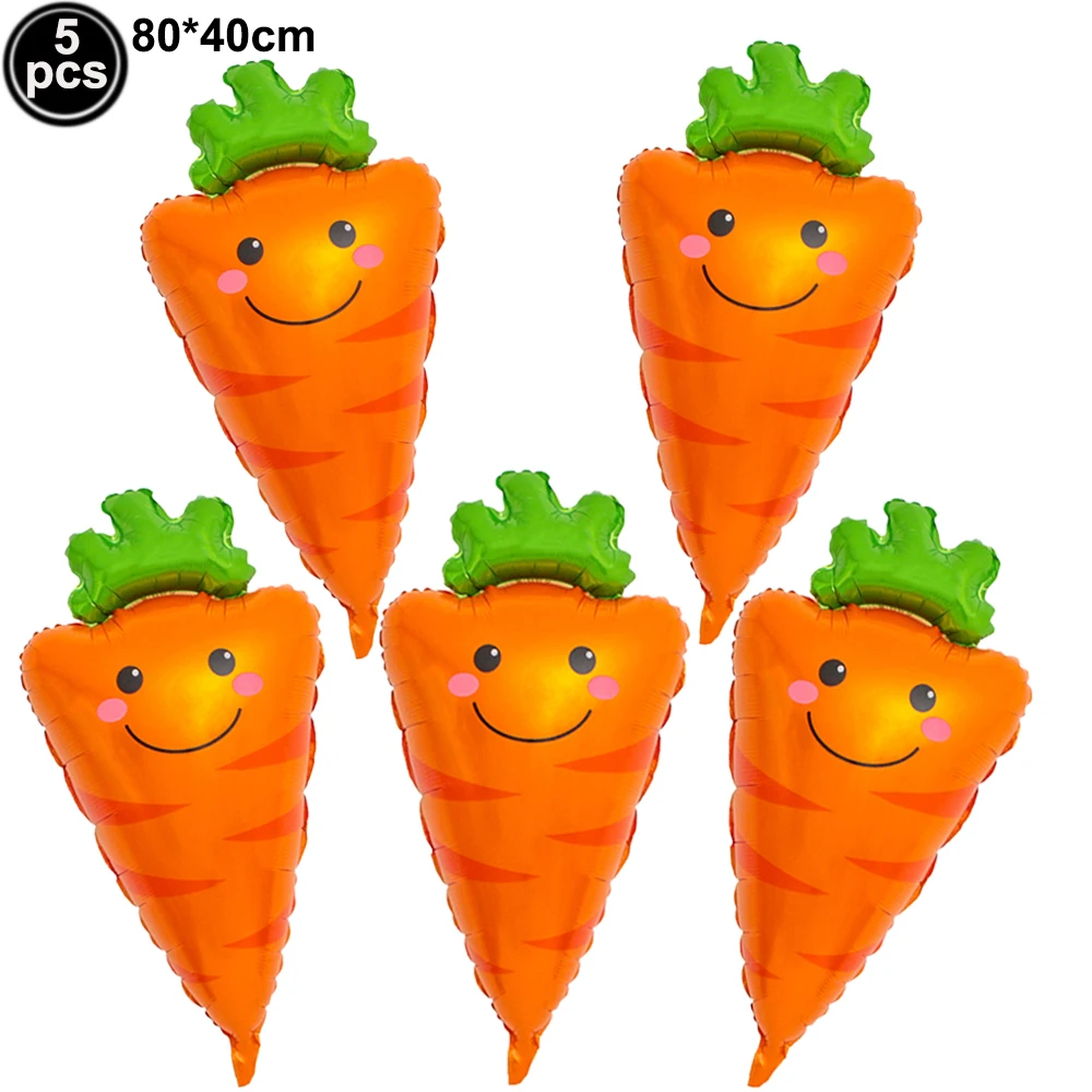 5pcs Cartoon Carrots Balloons Easter Party Supplies Easter Bunny Helium Balloons Baby Shower Globos Kids Birthday Balloon Decors