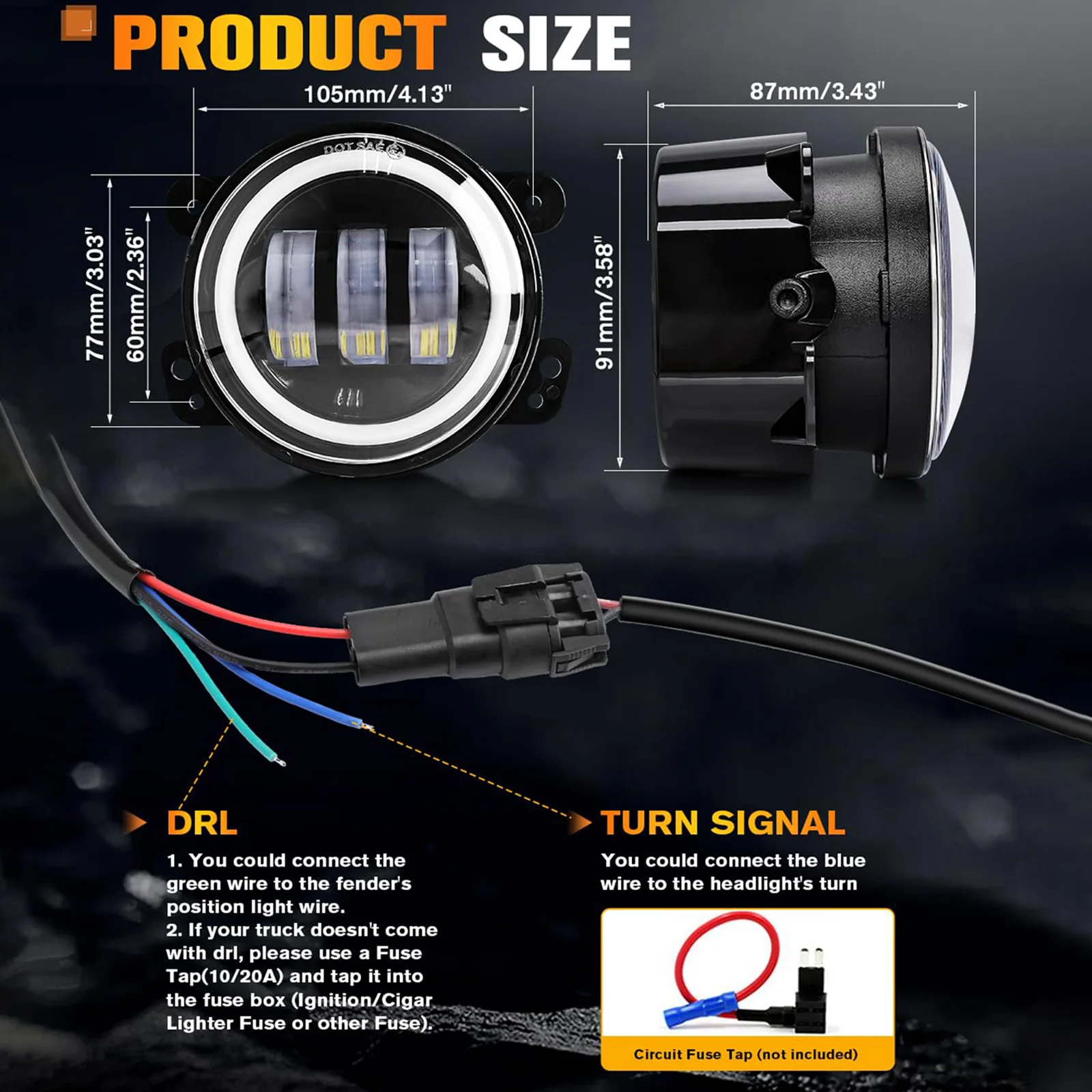 4 Zoll LED-Nebelscheinwerfer mit weißen Angel Eyes Arbeitsleuchte für Jeep Wrangler JK Unlimited JKU 2007-2018 mit weißem Tagfahrlicht und gelbem Blinker – Detail 5